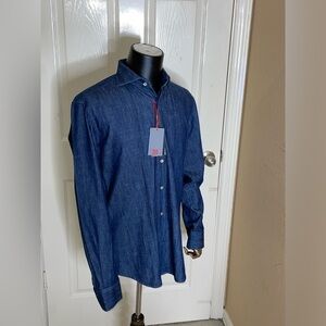 CORDONE 1956 BLUE SOFT DENIM SHIRT- ITALIAN COTTON - HANDMADE IN ITALY 15.75/ 40